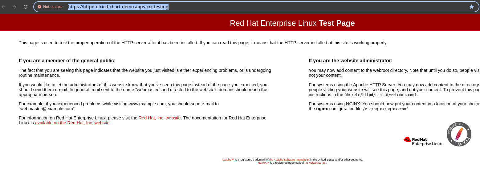 rhel test page screenshot
